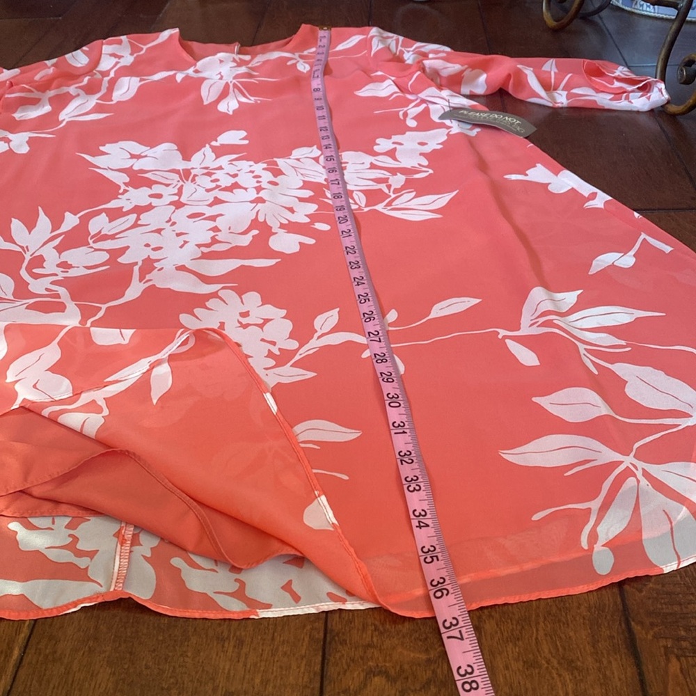 NWT New York & Company Eva Mendes  peach/white floral chiffon dress - Picture 6 of 10